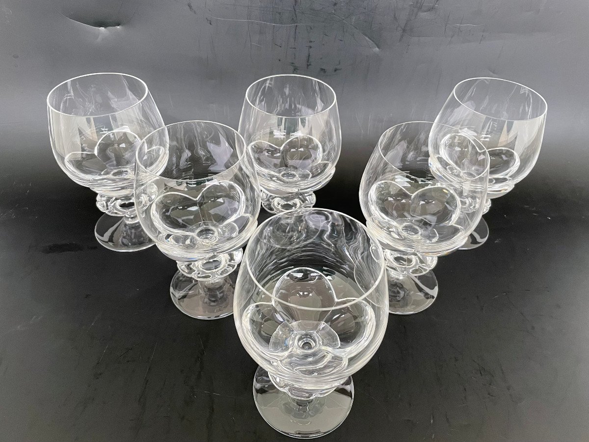 6 Crystal Water Glasses Lalique France Model Blois H: 15 Cm-photo-2